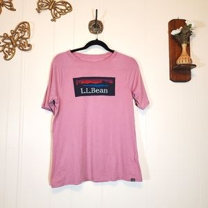 L.L. Bean Logo Spellout Pink T Shirt Medium